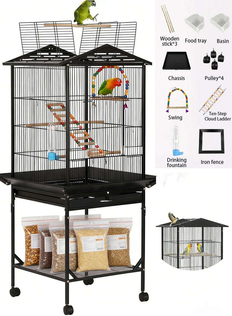 كيدل الكبير قفص الببغاء فخمة بيت الطيور مفتوح أعلى قفص الببغاء الوقوف مع المتداول الوقوف الطيور أرجحة الألعاب لعب سلم إمدادات الطيور - Image 1